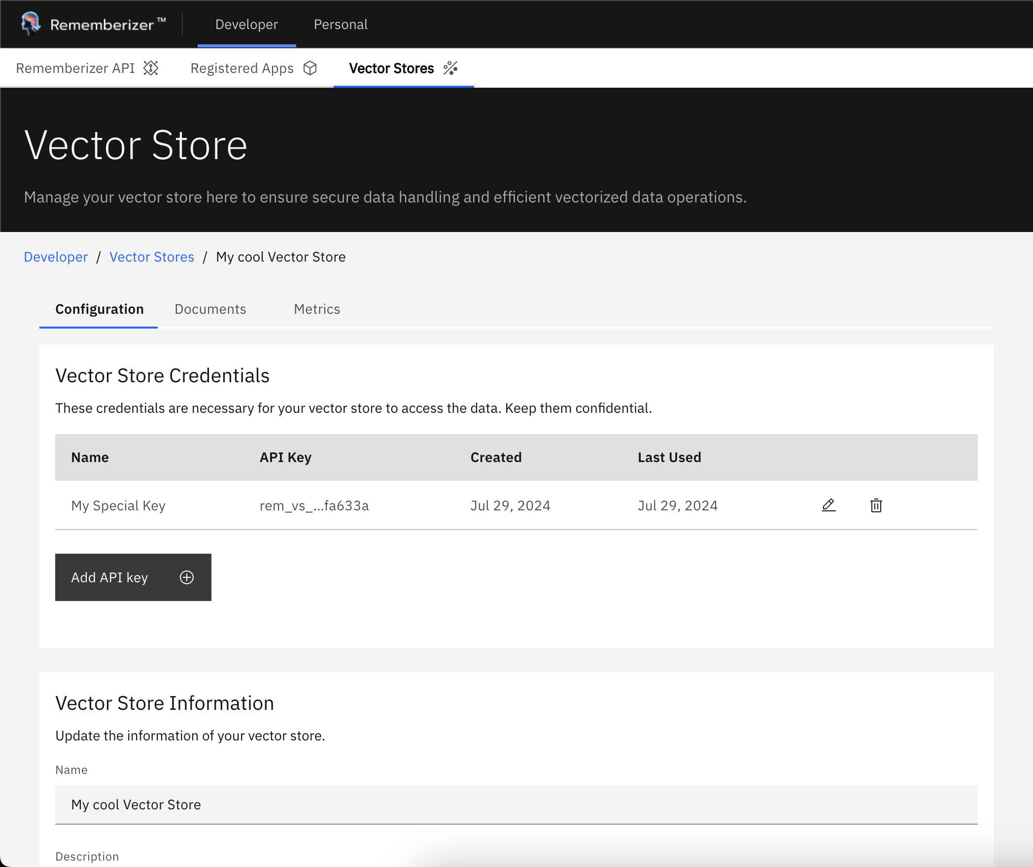 查看向量存储的详细信息