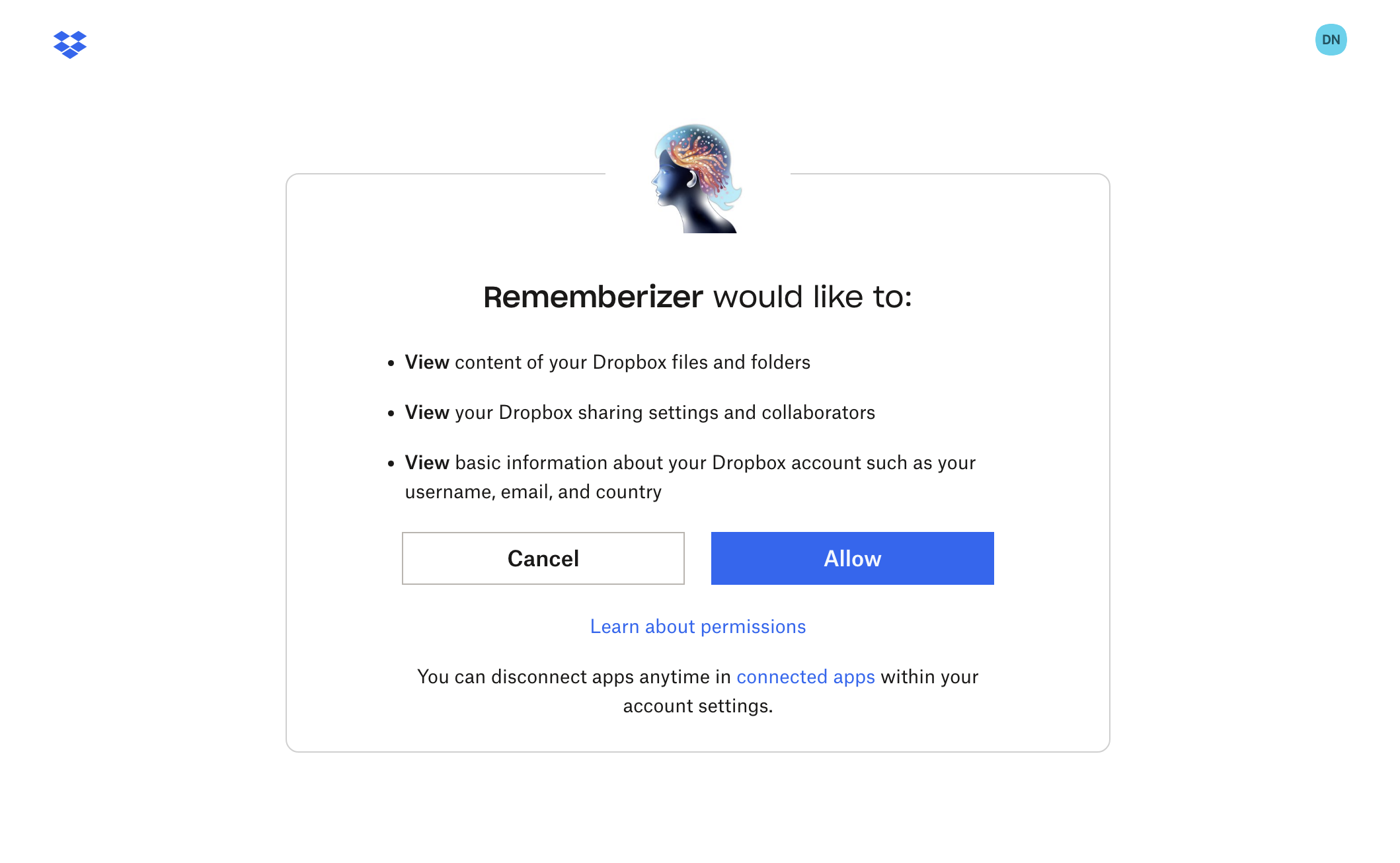 Dropbox OAuth授权屏幕